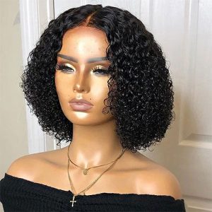 SH 5"x5" Curly Bob Wig Transparent Lace Closure Wig #1B