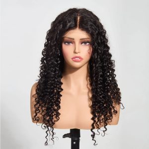 SH 5"x5" Deep Wave Transparent Lace Closure Wig #1B